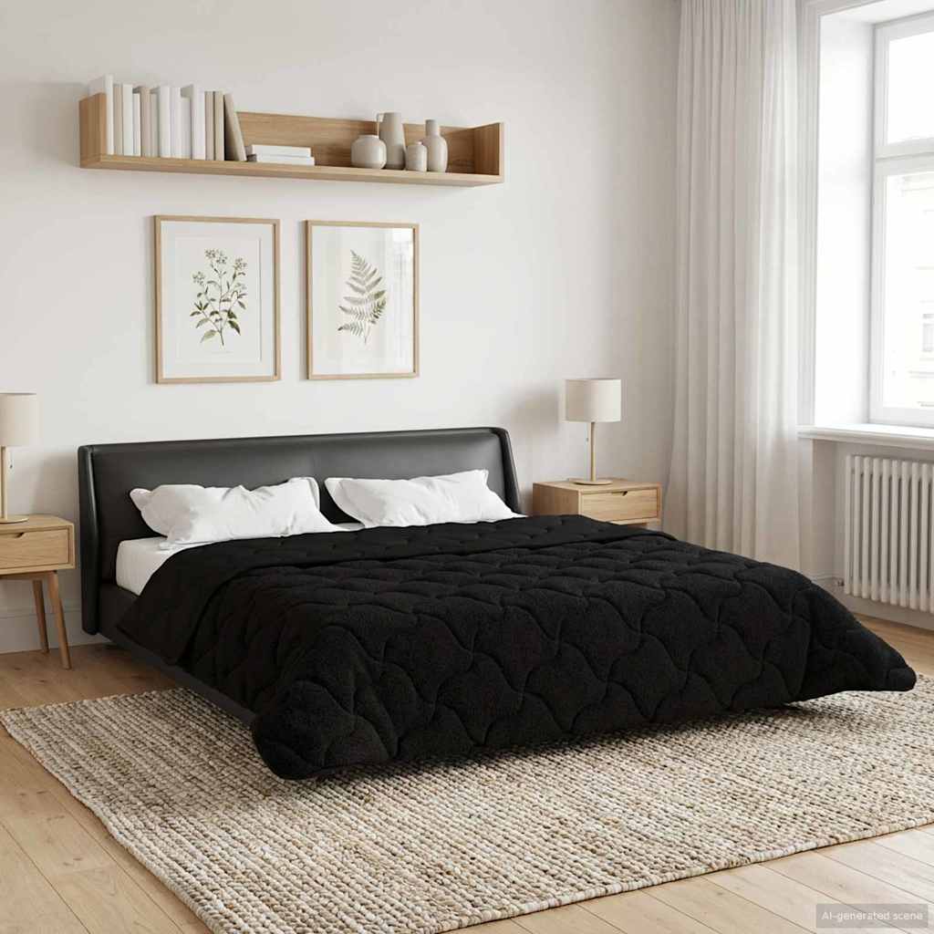 Letni Kołdra Czarny 200 x 240 cm Mikrofibra i Fleece Teddy vidaXL