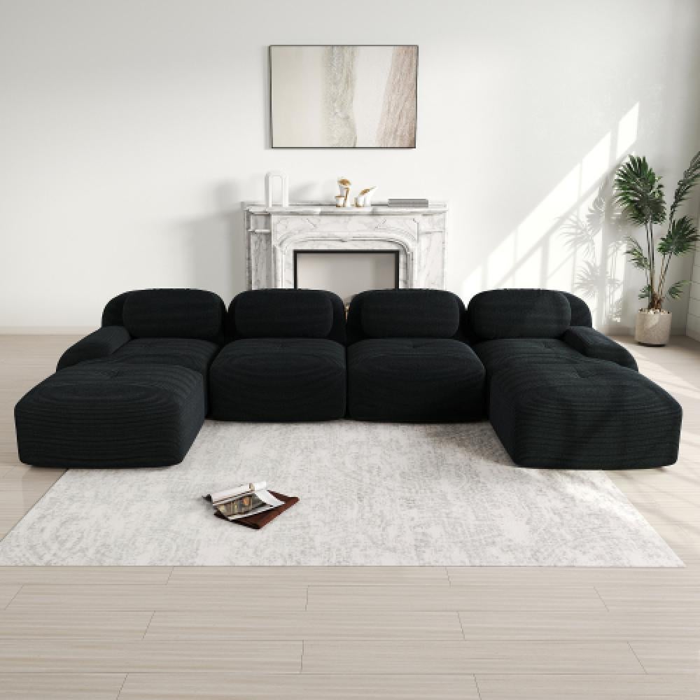 Sofa 4-osobowa z miękkiego sztruksu, bezramowa, z wypełnieniem 32D, ergonomiczna, przyjazna dla zwierząt, pakowana próżniowo, nie wymaga montażu