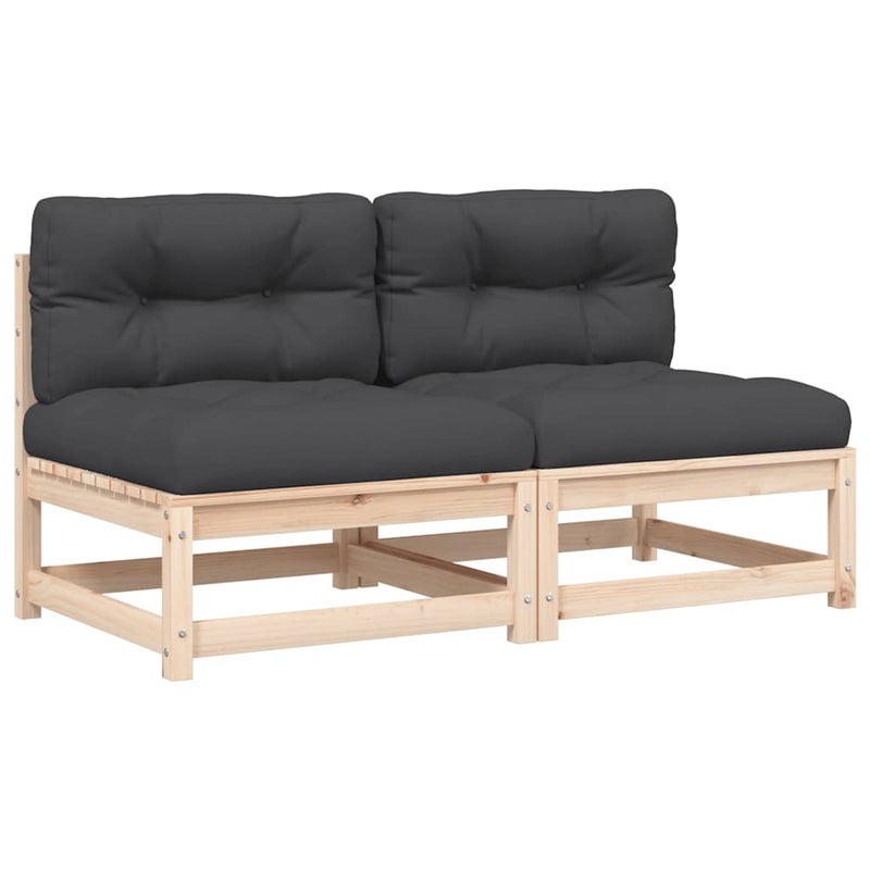 2x Sofa Ogrodowa Drewniana Brązowa z Oparciem z Poduszkami Antracytowymi
