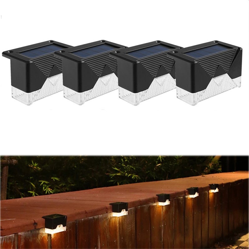 Zestaw 4 wodoodpornych lamp LED solarnych z tworzywa sztucznego do schodów, balustrad, ogrodów, alejek, podwórka, patio i balkonów, ciepłe światło
