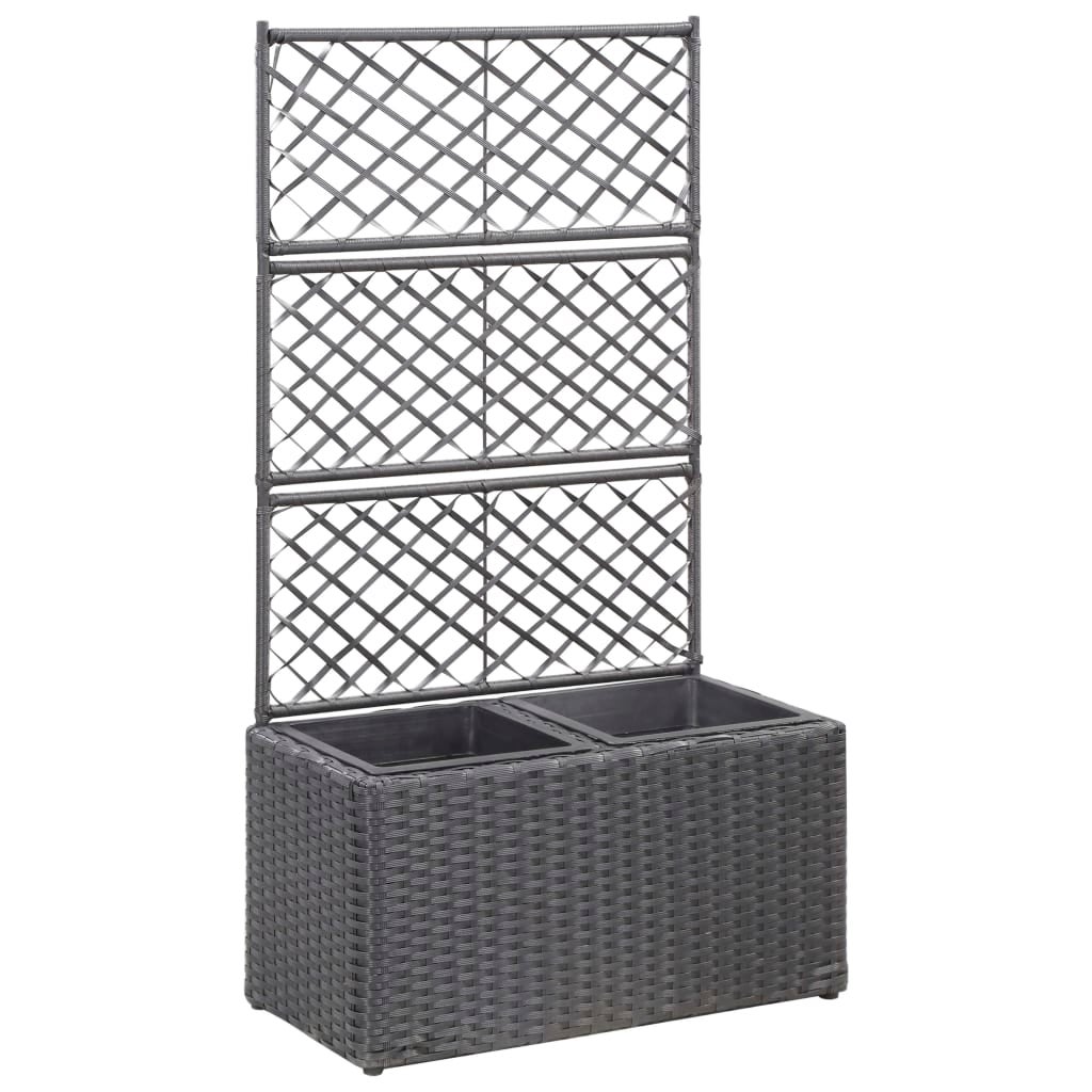 Donica z kratką i 2 wkładami, 58x30x107 cm, polirattan, czarna vidaXL