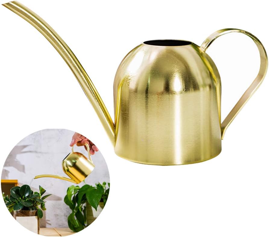 Konewka ze stali nierdzewnej, mała konewka z długą szyjką do domu, wnętrz, na zewnątrz, do ogrodu, do sukulentów, 450 ml (złota)