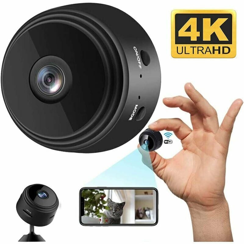 Miniaturowa kamera szpiegowska, kamera bezpieczeństwa 4K HD WiFi, regulowana rozdzielczość, kamera monitorująca z funkcją widzenia w nocy i detekcją r