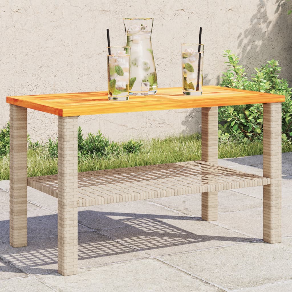 Stolik ogrodowy, beżowy, 70x38x42 cm, polirattan i akacja vidaXL