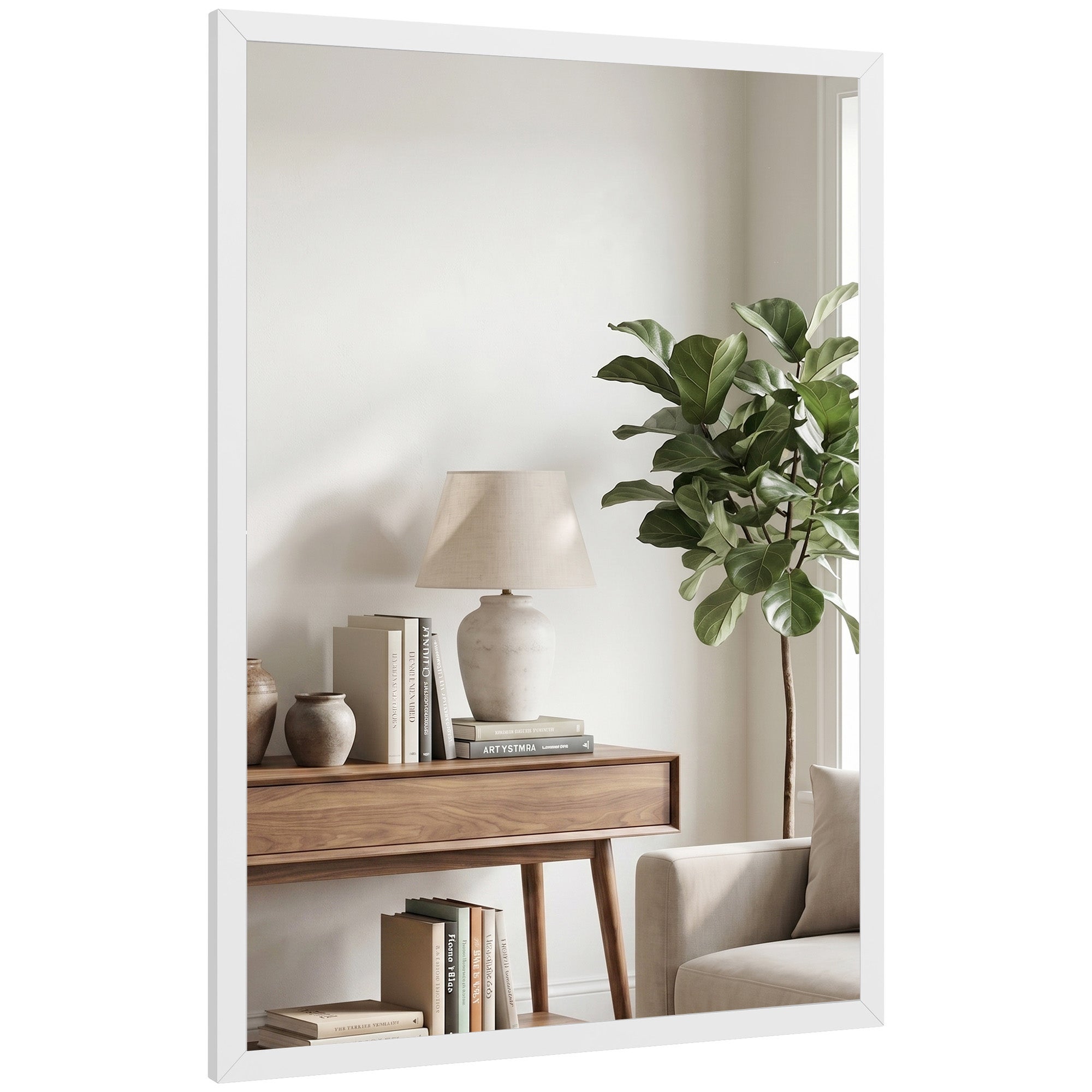 Prostokątny Wall Lustro z Hooks, w Szkło i MDF, 50x70 cm, Biały