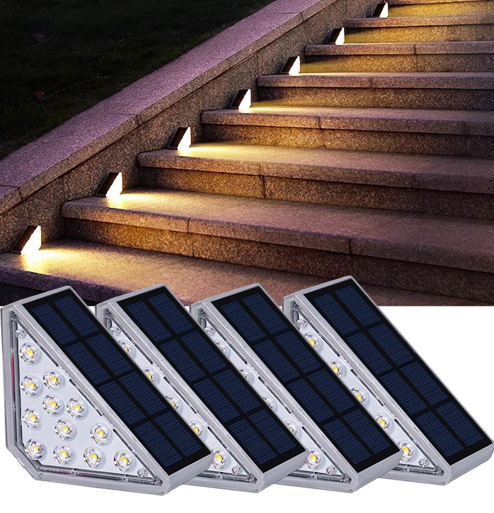 szt Solarna lampa schodowa zewnętrzna Trójkątna LED Lampki schodowe Auto Wył Wodoodporna dekoracja ścienna ogrodzenia Ścieżka Lampa Most Ogrodzenie