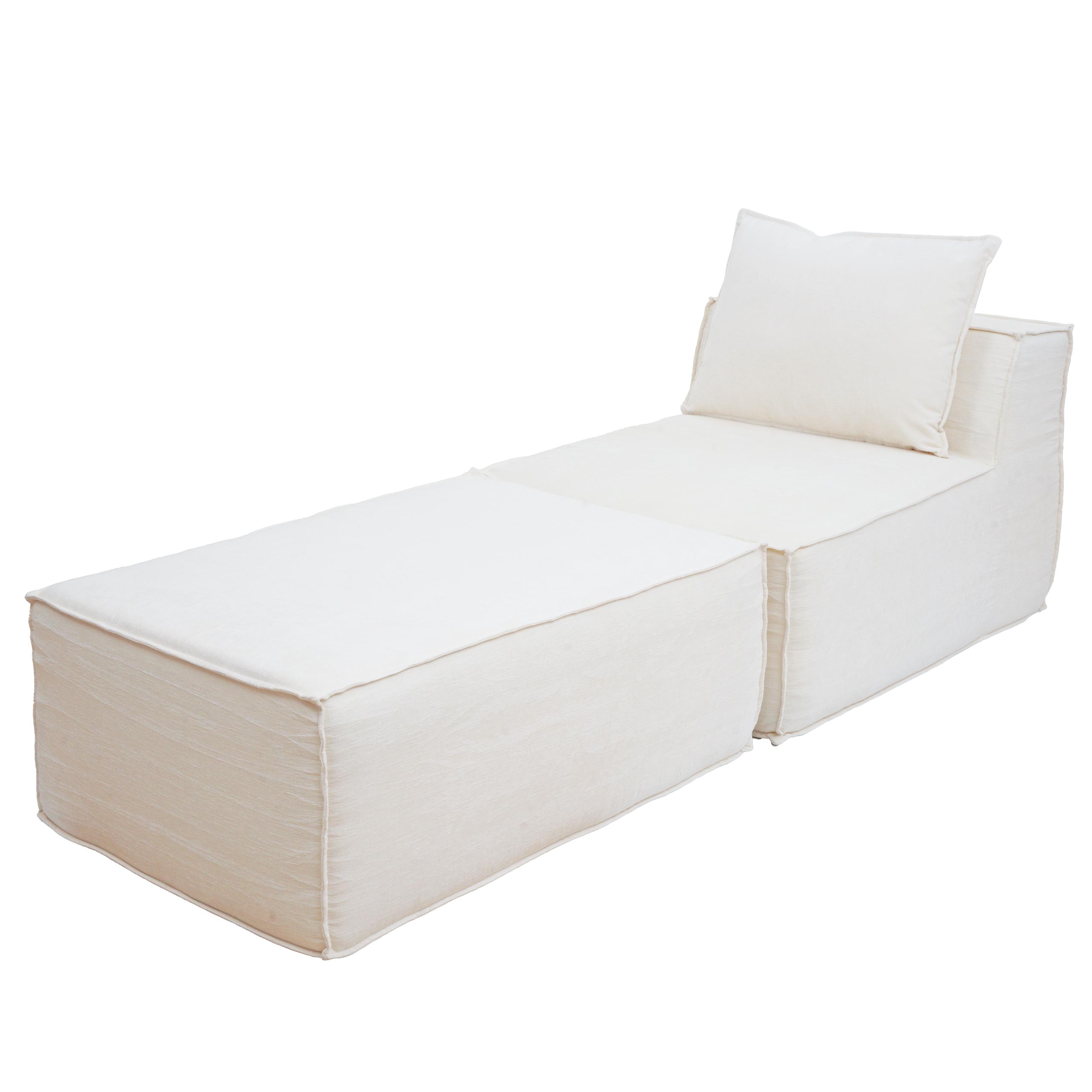 Szezlong/akcesoria do sofy HWC-O54, fotel otomana recamiere, tkanina/tekstylia (300 g/m²) 63 x 75 x 194 cm ~ kremowy