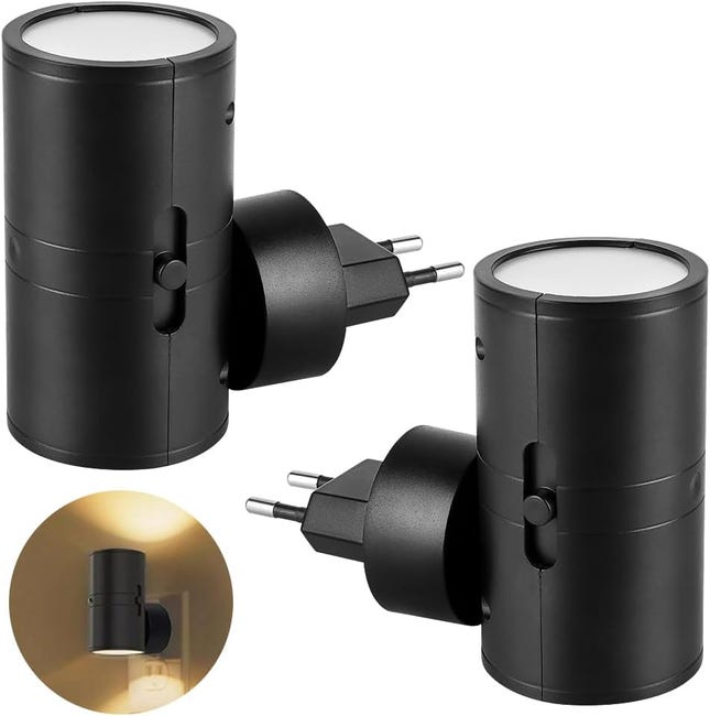 Lampki nocne LED, zestaw 2 sztuk, wtykowe, z czujnikiem światła, regulowana jasność, gotowe do użycia, lampki nocne dla dzieci.