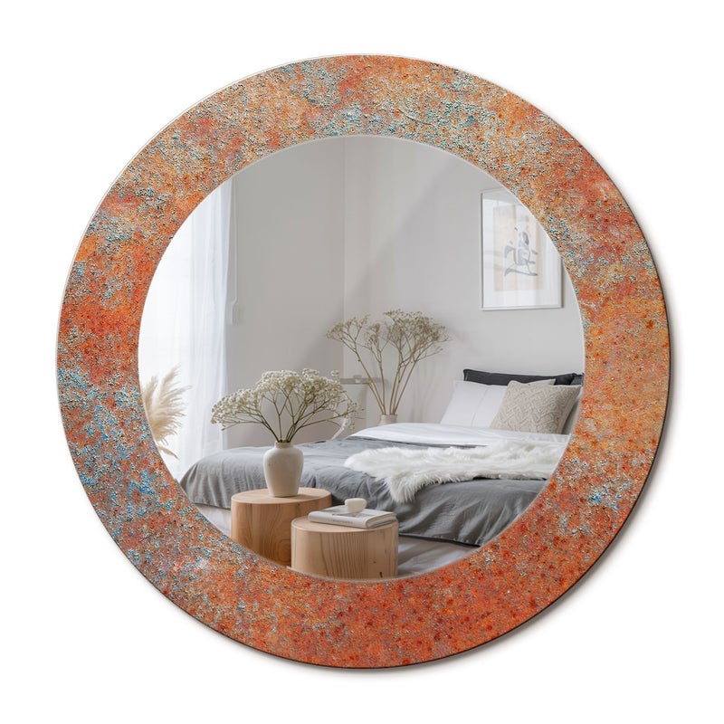 Dekoracyjne lustro z nadrukiem, okrągła forma, szklana oprawa Rdzawy metal - 50 cm - ArtPrintCave