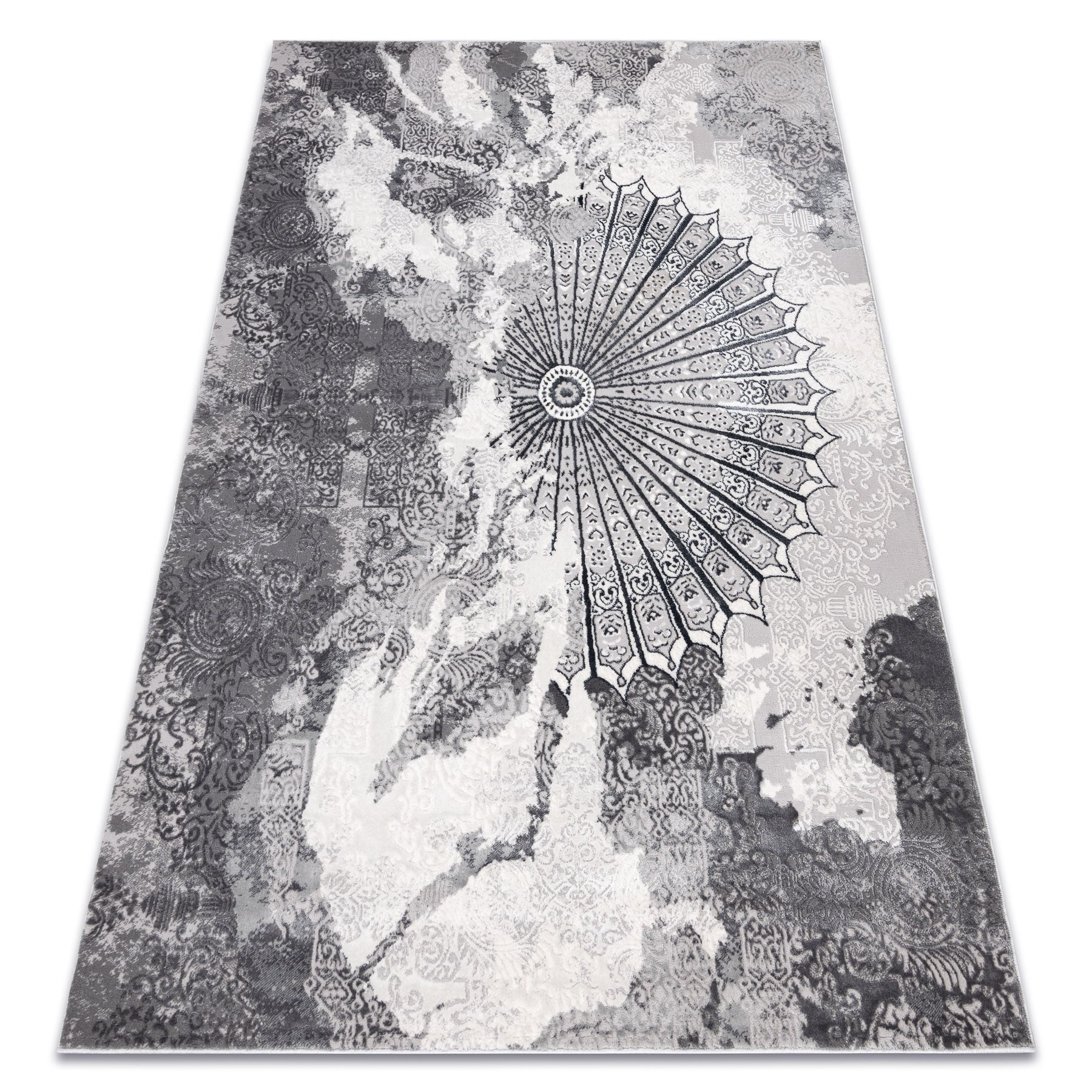 Dywan ALLURE 5715 Abstrakcja - Strukturalny, stylowy, glamour jasnoszary / biały 120x170 cm
