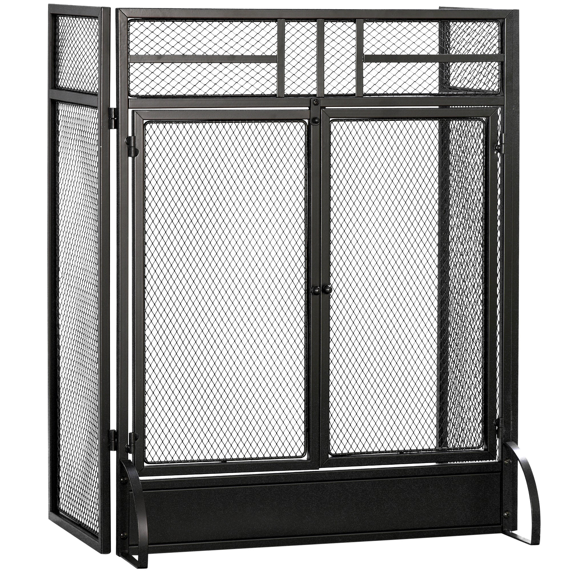 Ekran przeciwiskrowy do kominka, osłona przeciwpożarowa, bariera bezpieczeństwa z 3 składanymi panelami i drzwiami, 120 x 79 cm