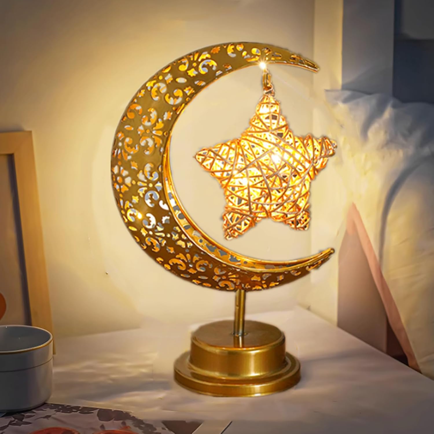 Nowatorska lampa wisząca w kształcie księżyca z motywem gwiazdy, idealna na Ramadan, na stolik nocny, do pokoju dziecięcego, pokoju w akademiku
