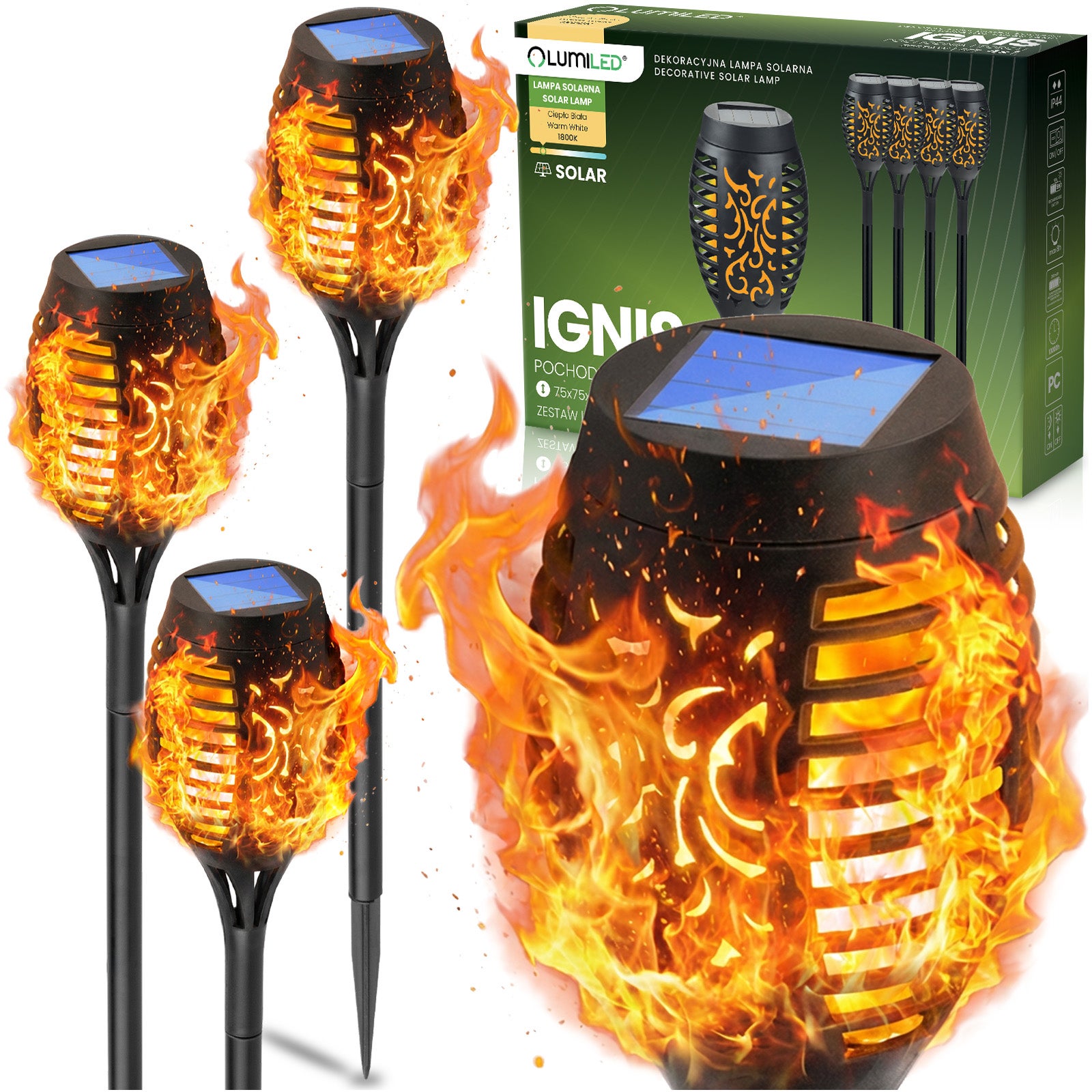 Lampa Solarna Lumiled Ogrodowa LED Wbijana Pochodnia Efekt Płomienia 4 szt.