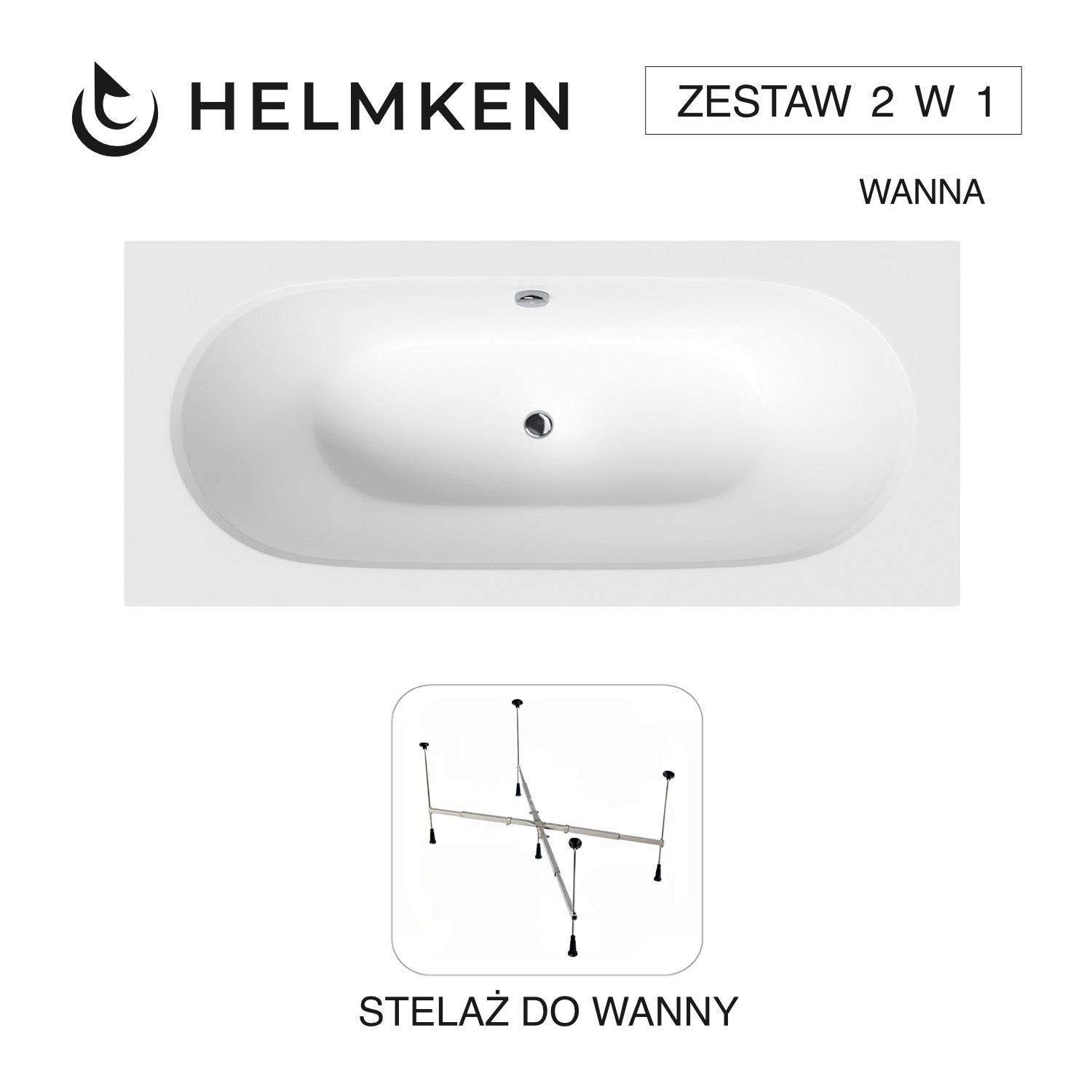Wanna akrylowa Helmken Vienna 180 х 80 + Stelaż uniwersalny do wanien Helmken 21230020 / 23099004-2S