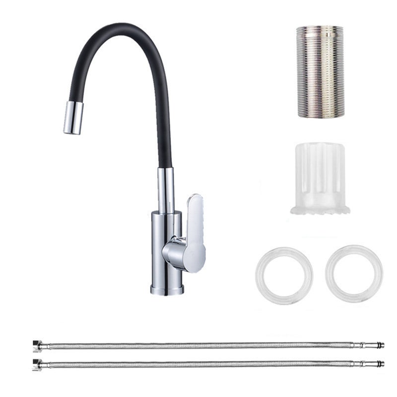 Bateria kuchenna z mieszaczem i elastyczną wylewką obrotową 360°, bateria zlewozmywakowa z ciepłą i zimną wodą i kompletnymi wężami doprowadzającymi