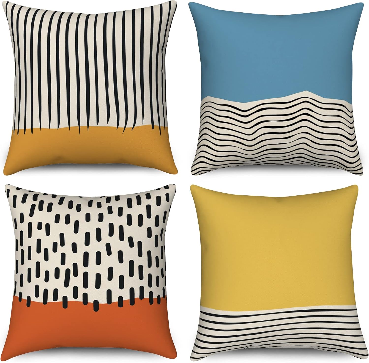 Zestaw poszewek na poduszki Boho Zestaw Mid Century Abstract Modern Geometric Dekoracyjne poszewki na poduszki Niebieski Żółty Spalony Pomarańczowy