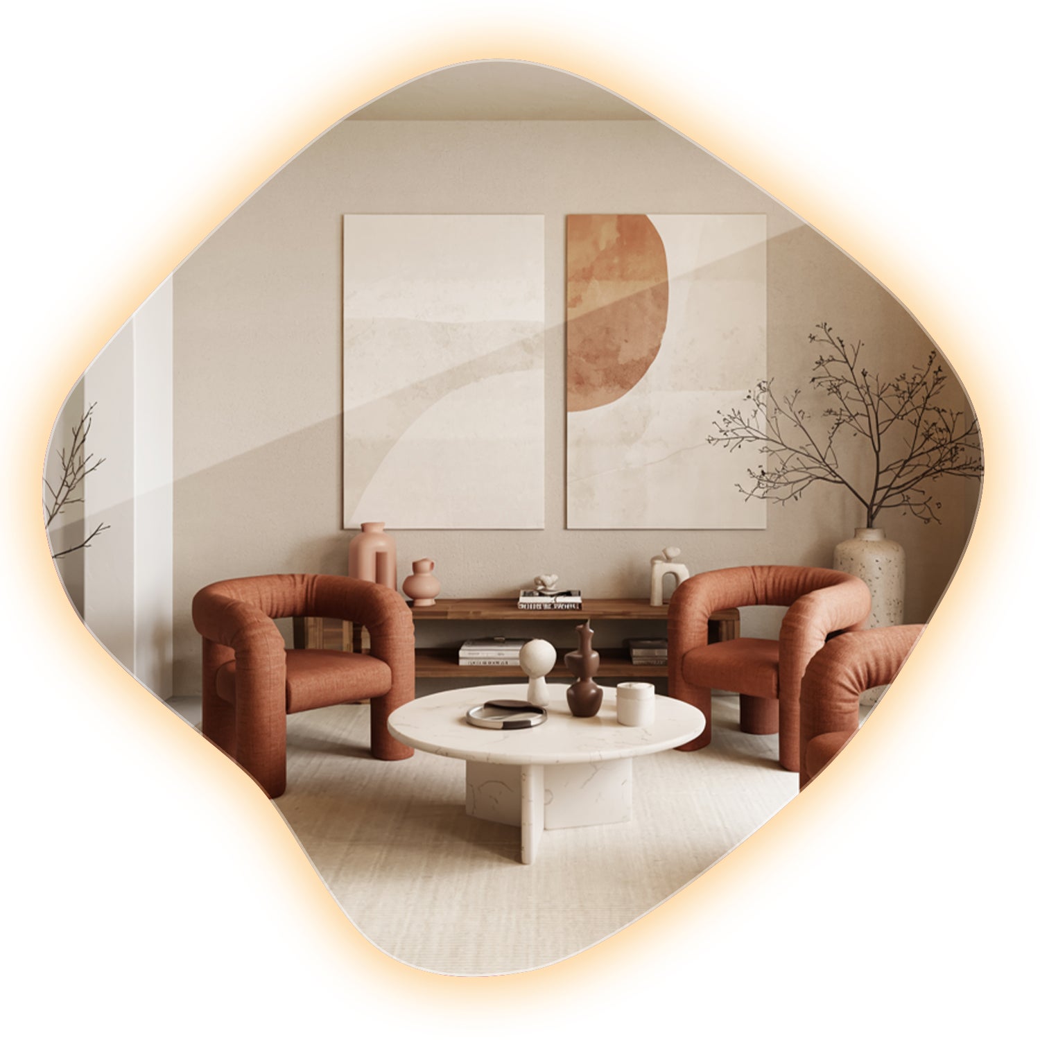 Duże lustro LED do łazienki z ciepłym podświetleniem nowoczesne i funkcjonalne 77x76,6 cm ArtPrintCave