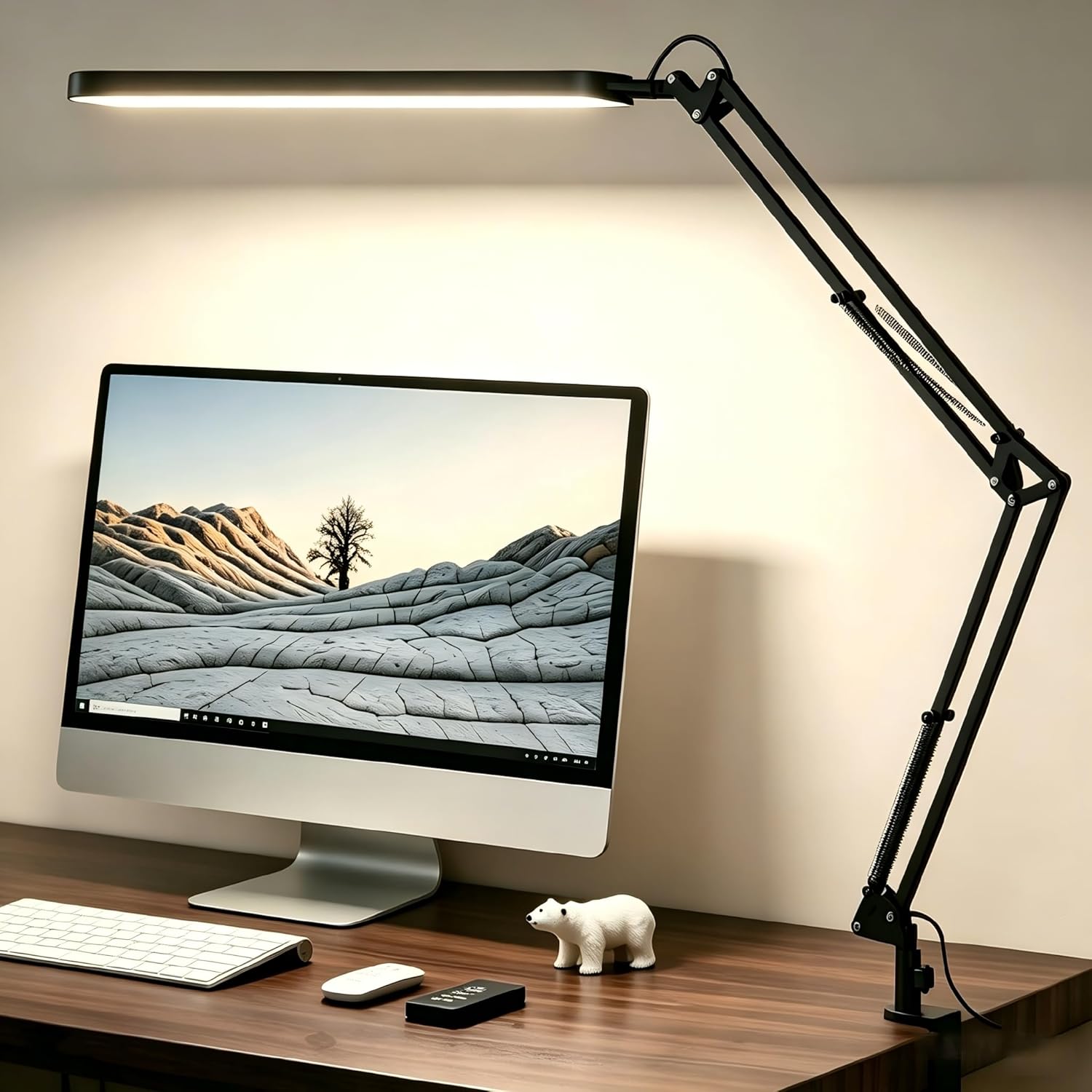 Lampa biurkowa LED – Lampa architektoniczna 1300 lm – 5 trybów kolorów x 11 poziomów jasności – Regulowane ramię obrotowe – Funkcja timera i pamięci