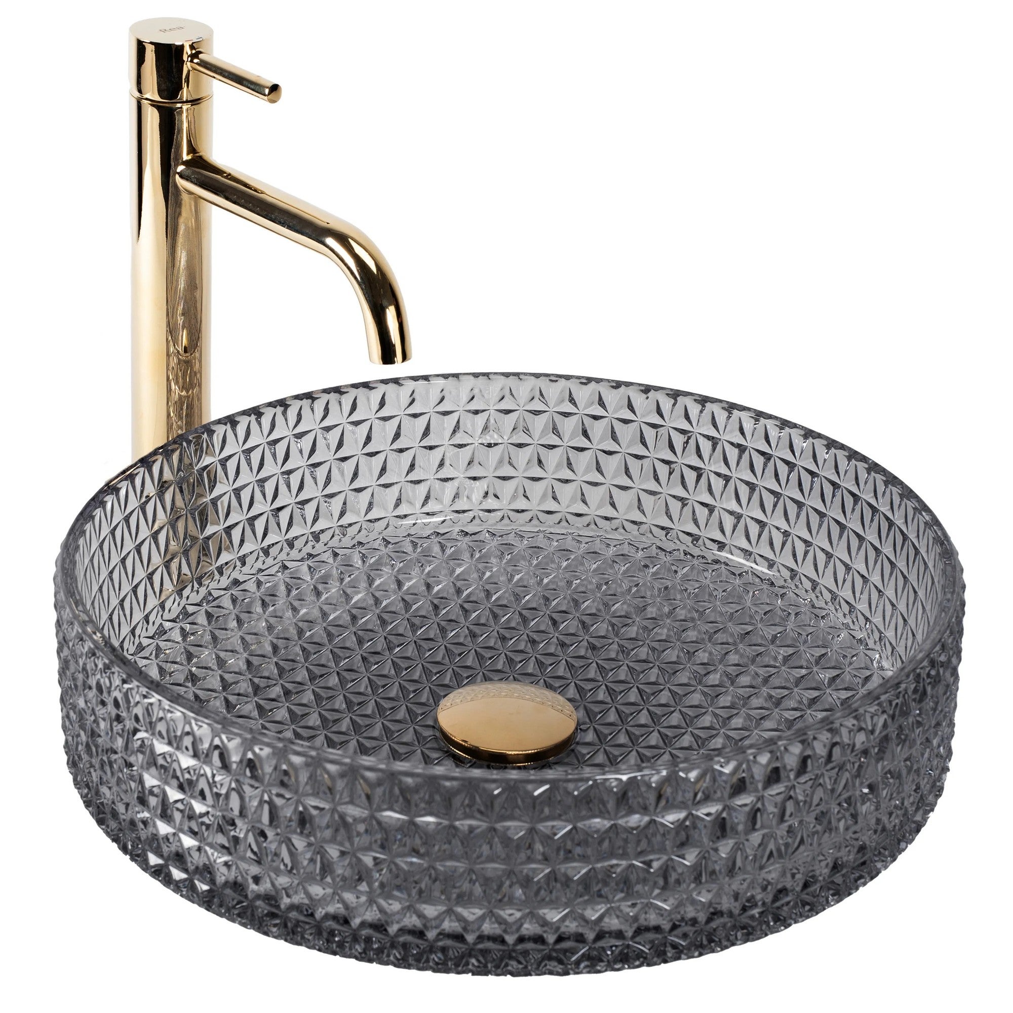LAVABO DA APPOGGIO REA CRISTAL 39 GREY NIKIEL BRUSH RING