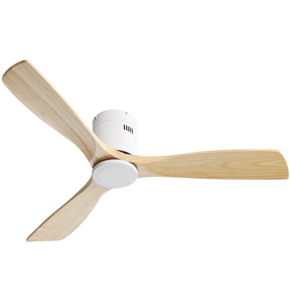 Ventilateur de plafond naturel 52 pouces avec 3 pales en bois massif, moteur DC silencieux réversible et télécommande, pour salon