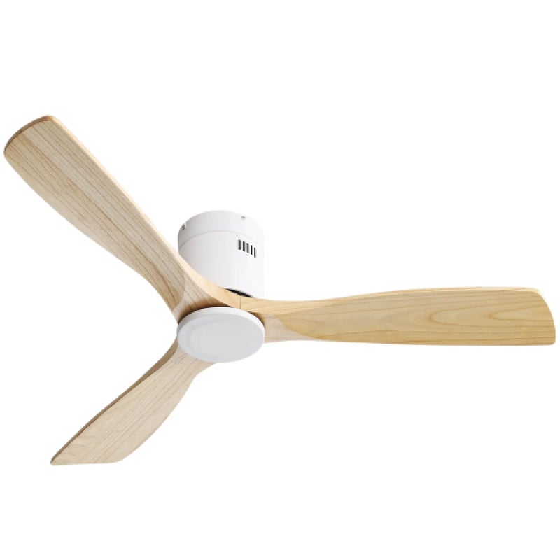 Ventilateur de plafond naturel 52 pouces avec 3 pales en bois massif, moteur DC silencieux réversible et télécommande, pour salon