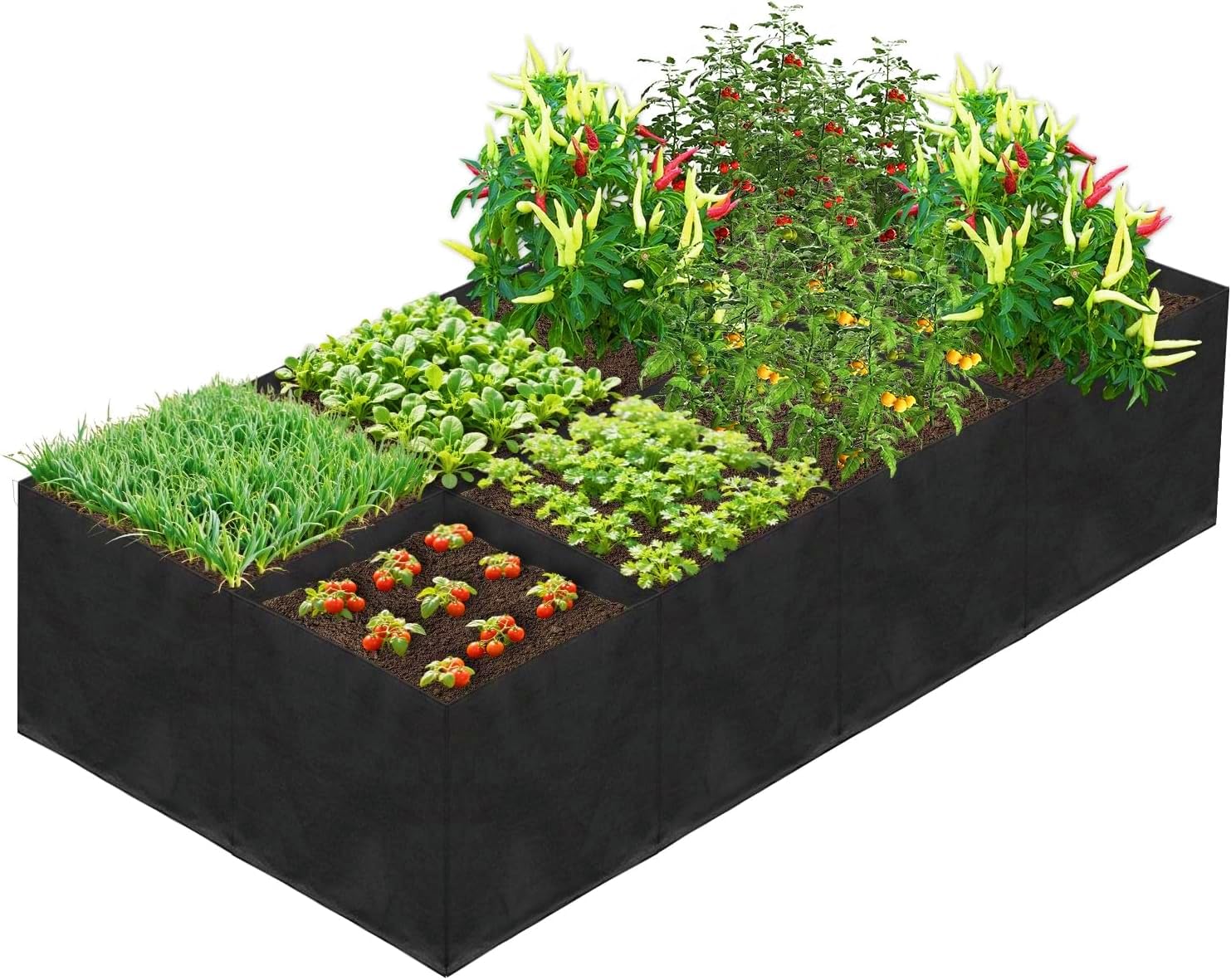 Worki do uprawy 128 galonów 8 komór 180x90x30cm - Gruba, oddychająca tkanina włókninowa z uchwytami na kwiaty, warzywa, owoce