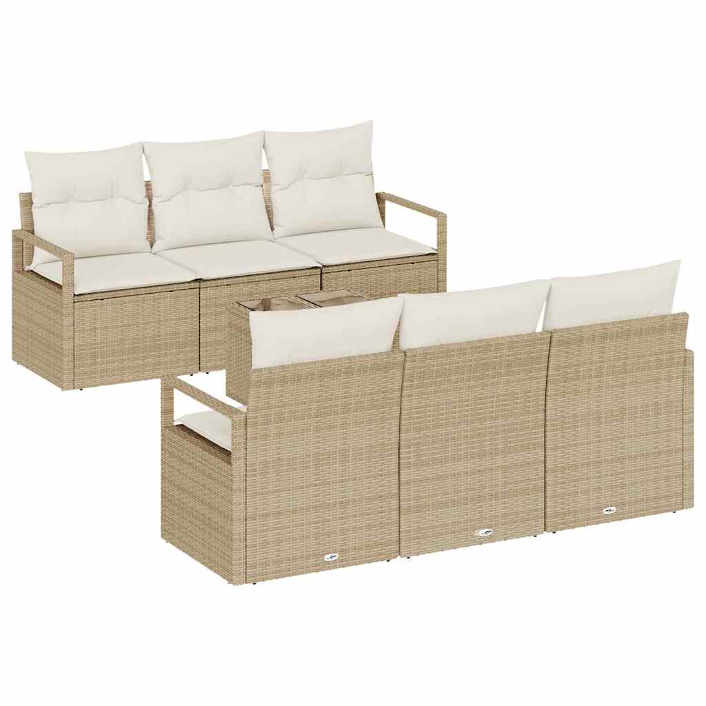Conjunto de Sofá de Jardim 7 pcs Bege e Creme vime PE