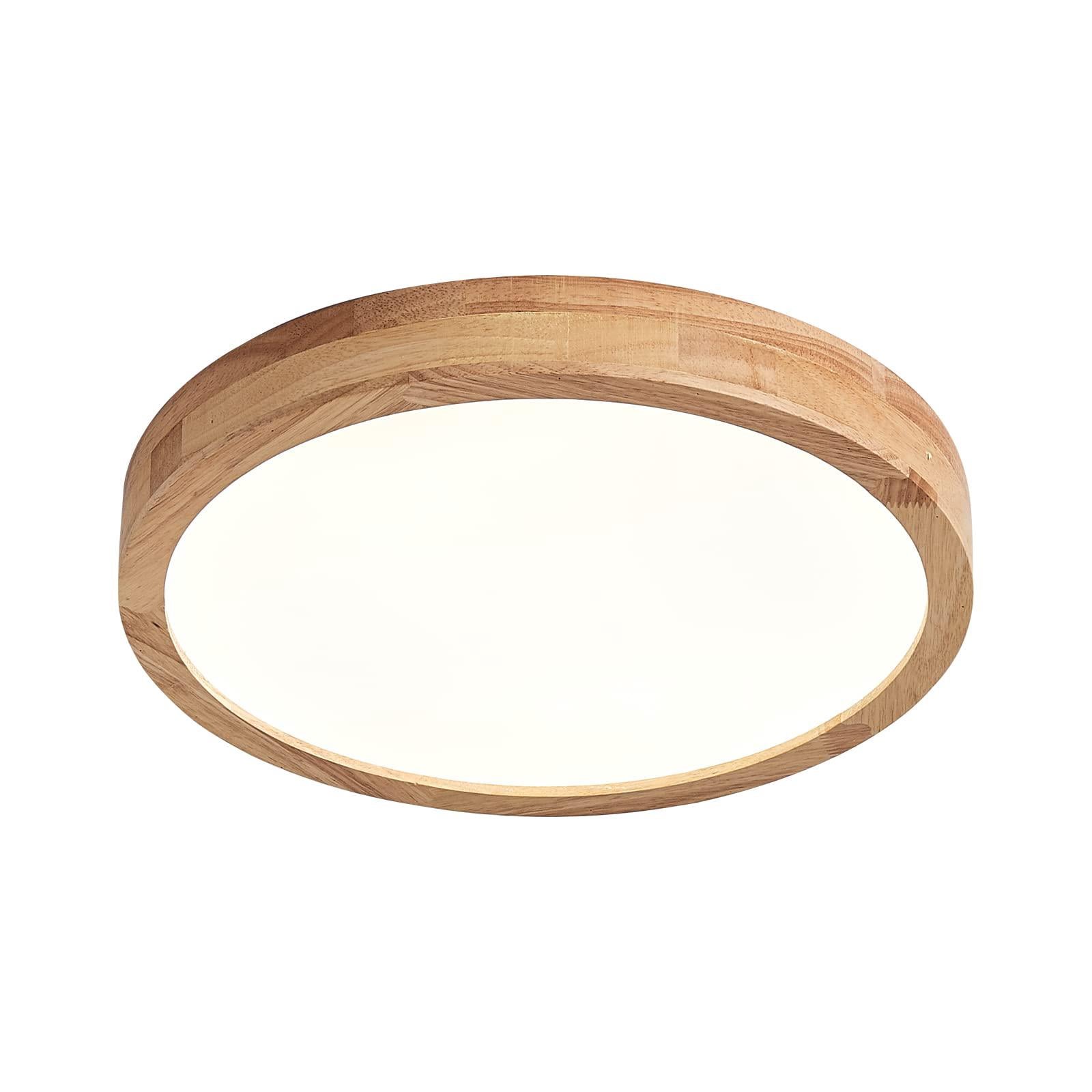 Drewniana lampa sufitowa LED, ściemniana z kontrolą, 36W, okrągła drewniana lampa sufitowa Ø 40cm, do salonu, kuchni, jadalni, domu, biura.