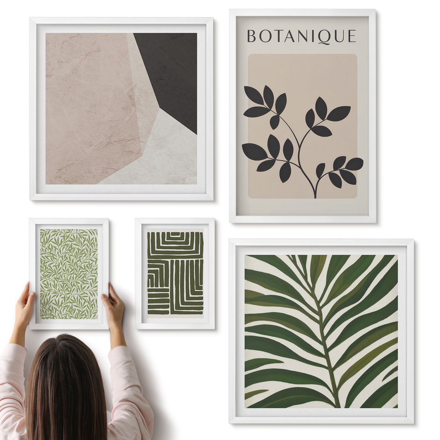 Galeria ścienna 5-częściowy komplet obrazów w białych ramach - Roślinne inspiracje w stylu nowoczesnym i minimalistycznym - ArtPrintCave