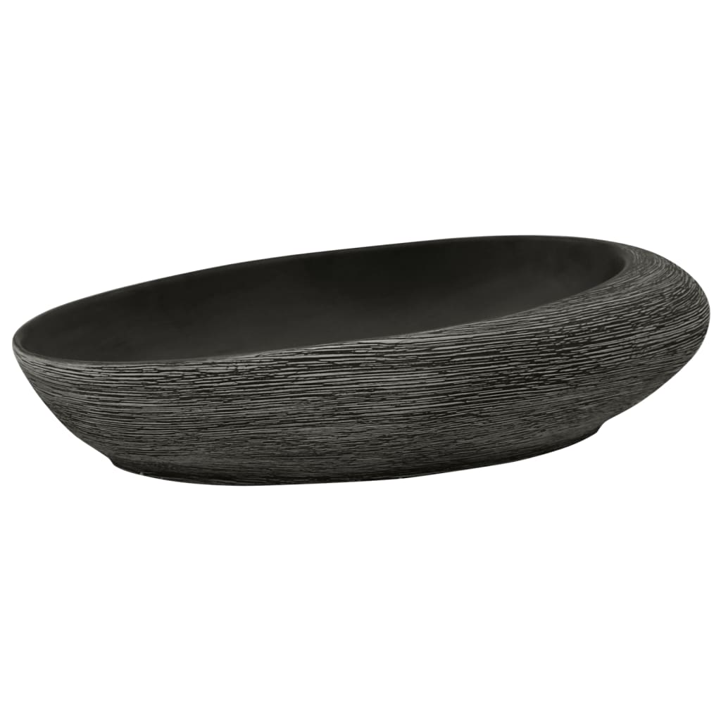 Umywalka Nablatowa Ceramiczna Owalna Szaro-Czarna do Łazienki 59 cm
