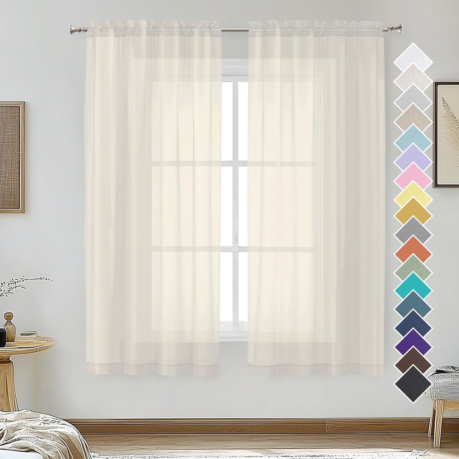 Firanki 107×137 cm, idealne do sypialni, salonów i kuchni, eleganckie i lekkie (kość słoniowa, 2 sztuki w opakowaniu)