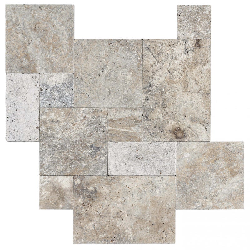 Trawertyn Warm Grey Bębnowany French Pattern 12mm 1kpl= 0,742m2 | Komplet Rzymski