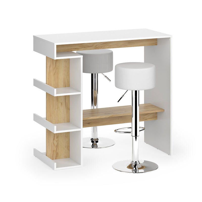 Vicco Zestaw stołu barowego Dana, Biały/złoty dąb, 108 x 50 cm z 2 hokerami barowymi