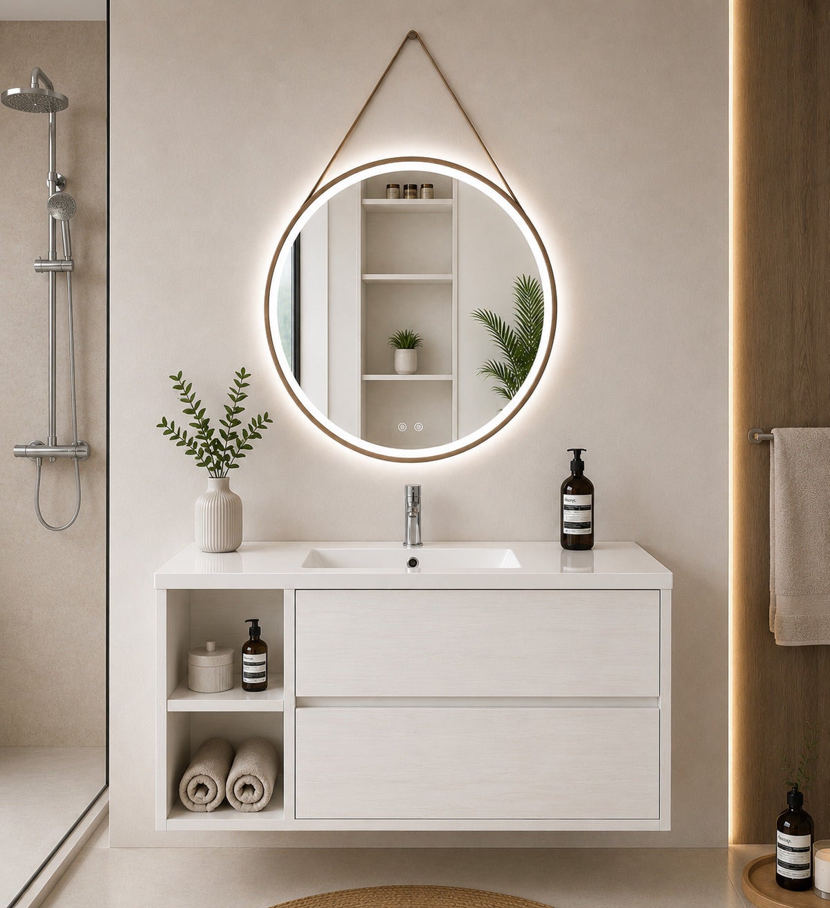 Szafka łazienkowa z umywalką ORIGENBATH ZEUS bez lustra 100x45 cm Lewa strona biały nordycki