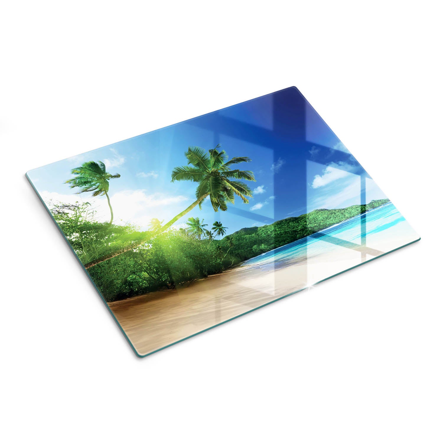 Designerska deska do kuchni z hartowanego szkła i nadrukiem - Plaża Na Seszelach - 30x40 - Tulup