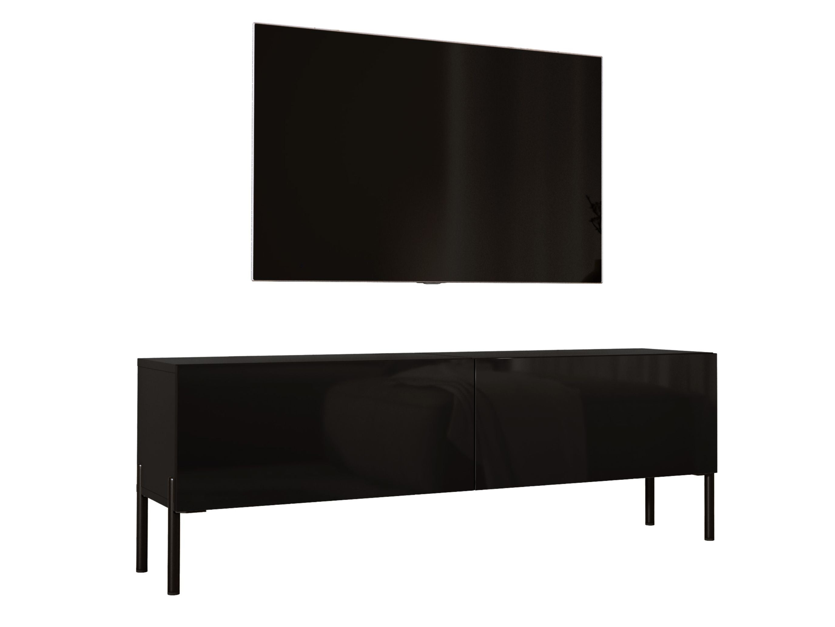 Szafka RTV: Czarny Mat, czarne nogi, 140 x 52 x 32 cm