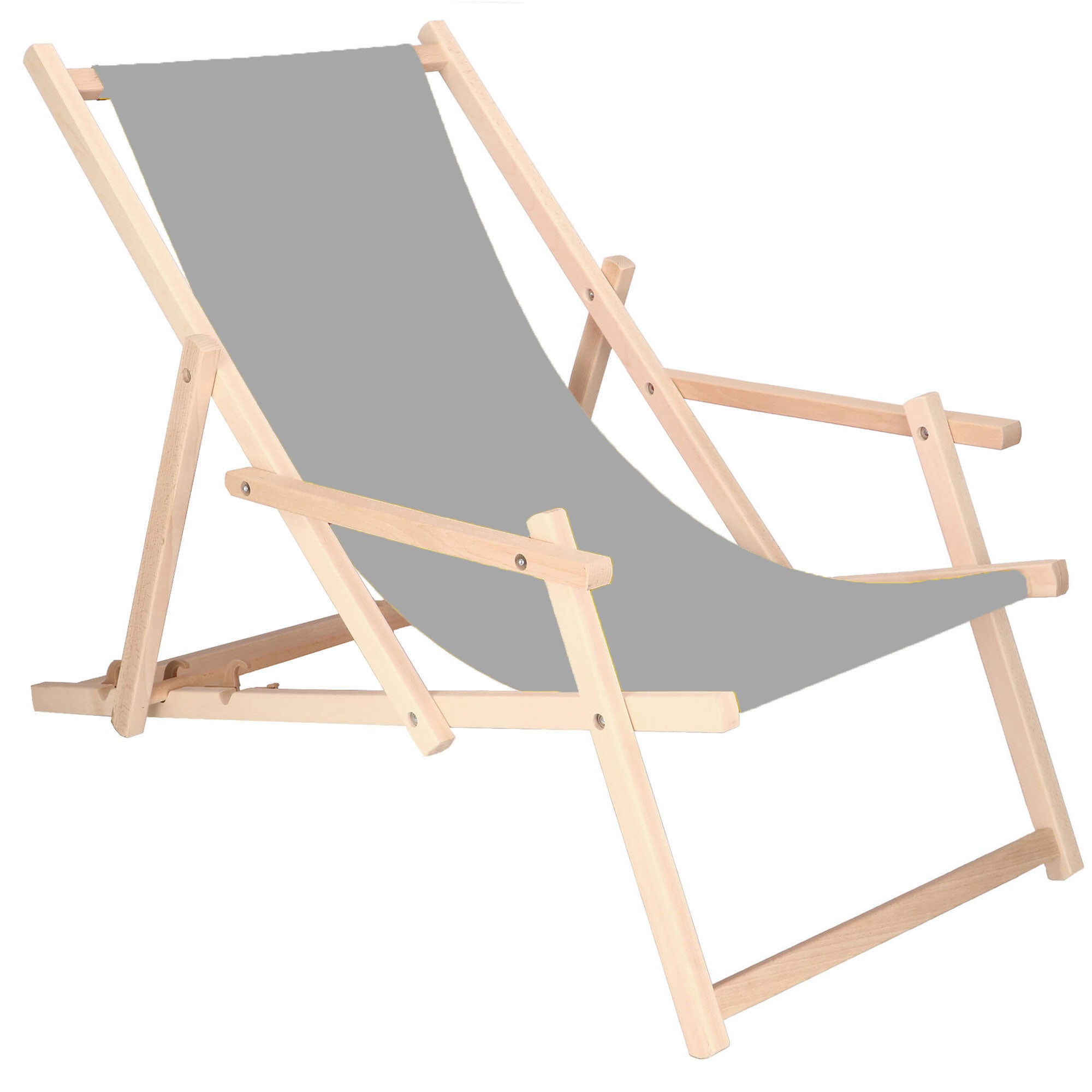 Leżak drewniany z podłokietnikami ogrodowy, plażowy popielaty