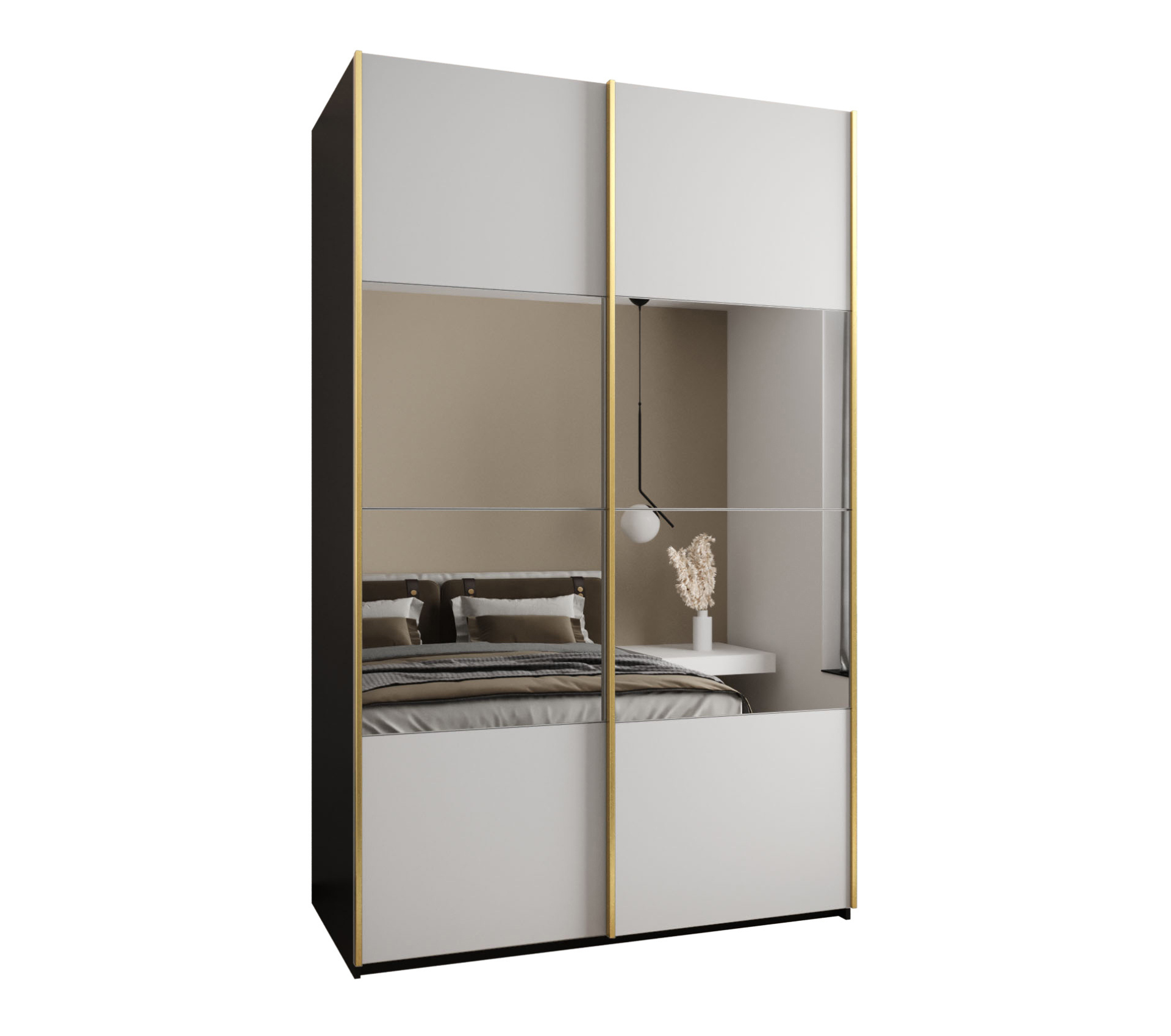 Szafa przesuwna wysoka Lux 4 150 x 64 x 245,5 cm czarny + biały + u. złoty - Abiks Meble