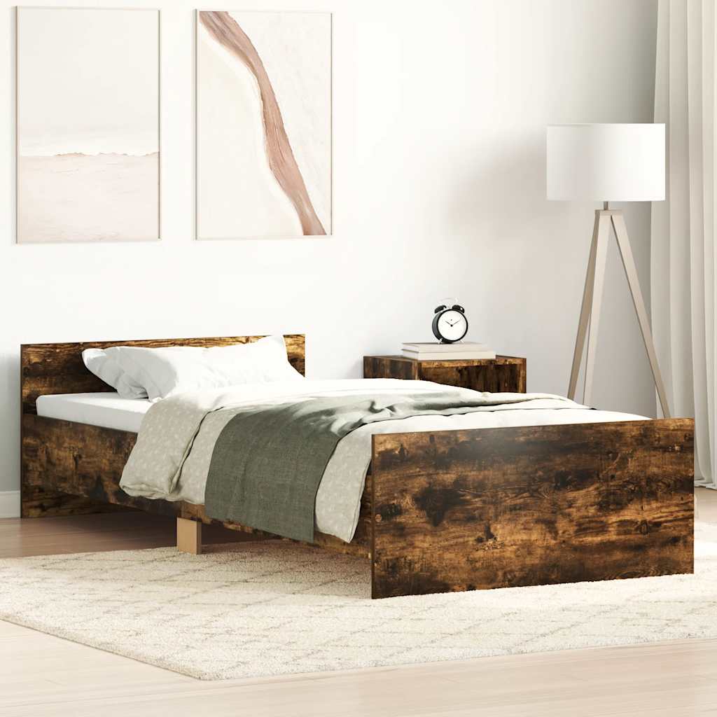 vidaXL Łóżko bez materaca, przydymiony dąb, 100x200 cm