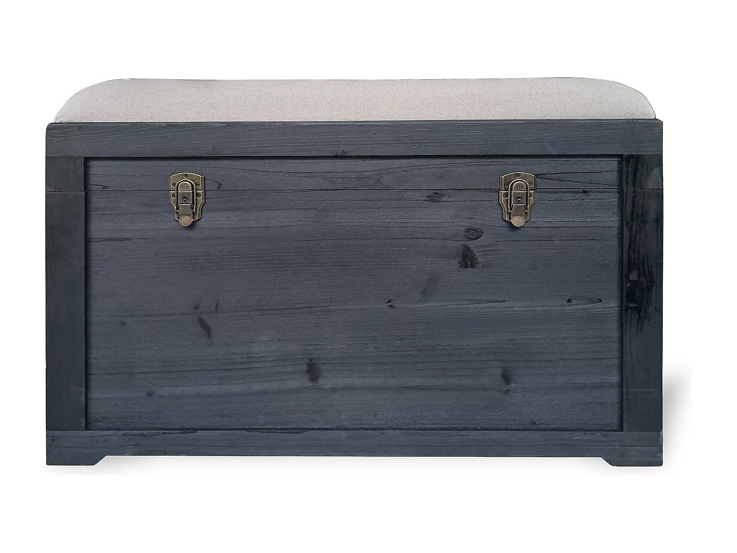 Ławka ze skrzynią i lnianą poduszką - dł. 80 x szer. 40 x wys. 53 cm - Czarny i beżowy - TURZA