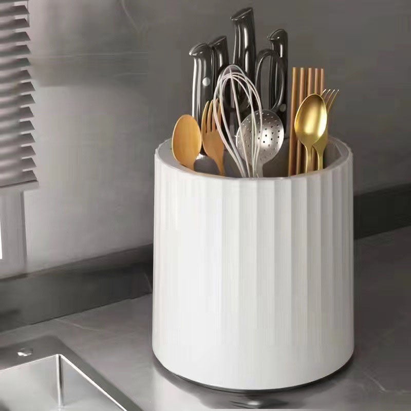 Wielofunkcyjny, obrotowy o 360° stojak kuchenny, pojemnik na noże i łyżki (biało-szary)