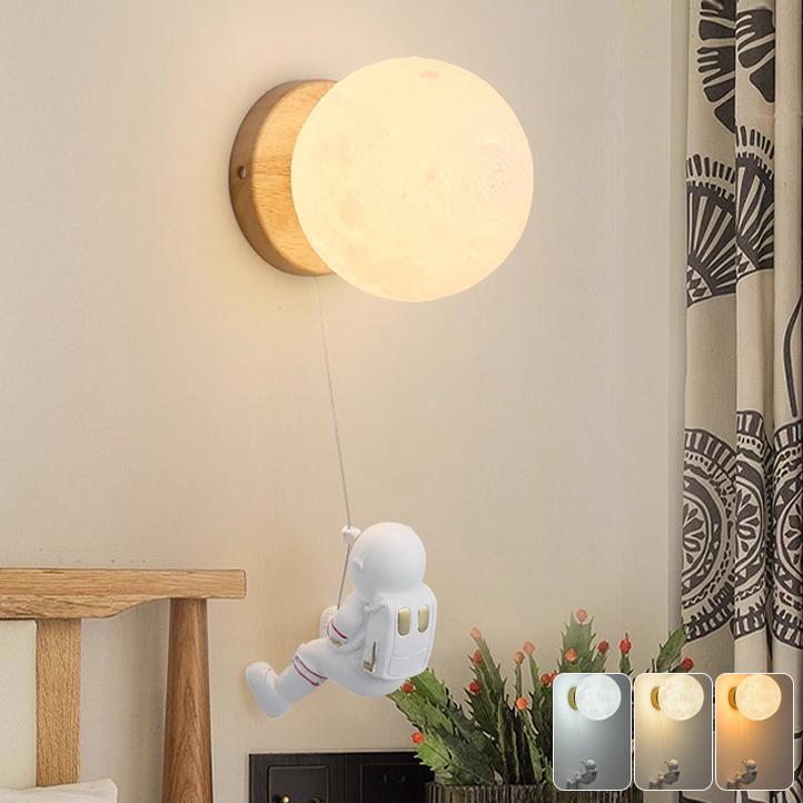 Lampka ścienna z żarówką Lampka nocna LED Astronauta Księżyc Kinkiet Kreatywna lampka nocna Temperatury kolorów Prezenty świąteczne