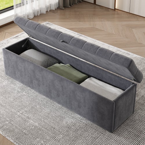 Aksamitna ławka z dużą przestrzenią do przechowywania, 138x41x42 cm, elegancki design do sypialni