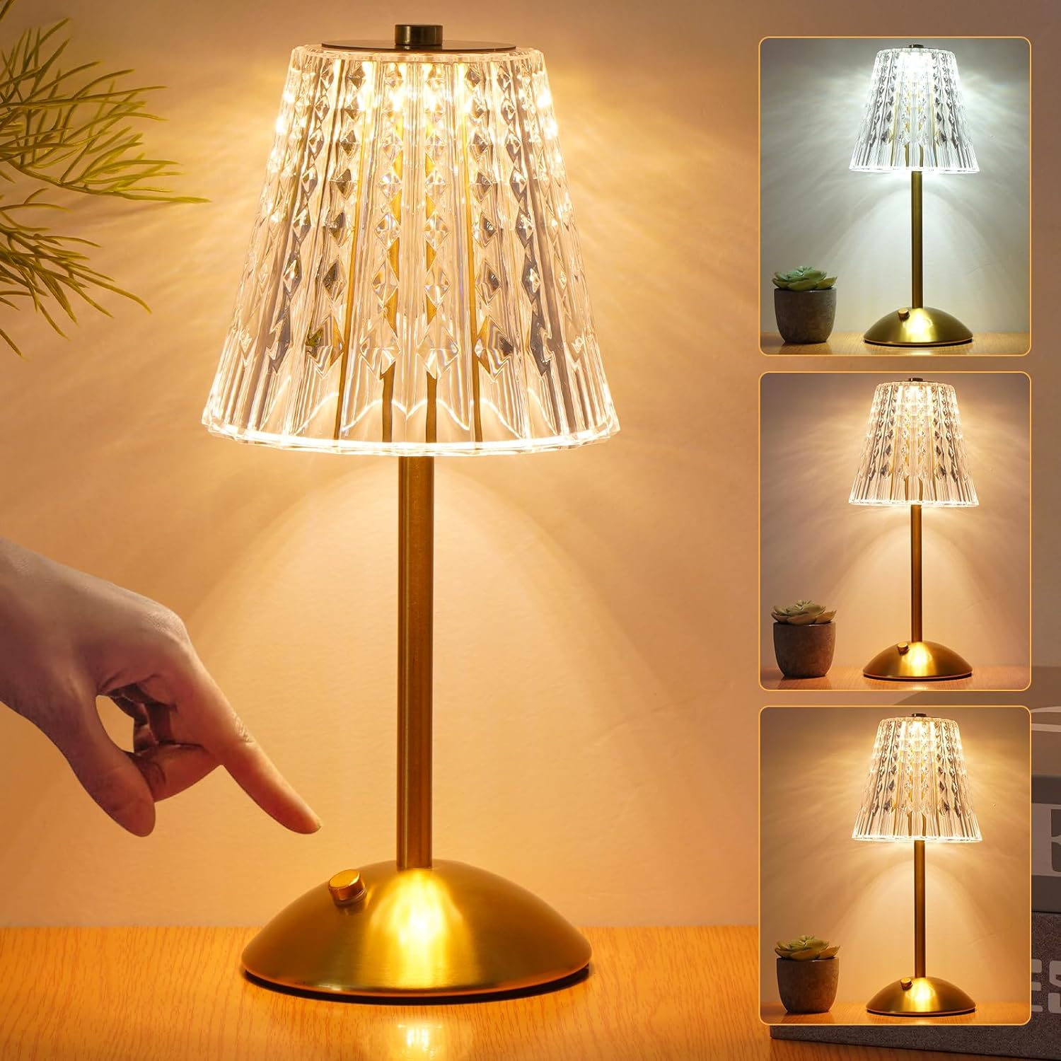 Złota lampa bezprzewodowa, dotykowa lampa stołowa ze ściemniaczem, 3 kolory, lampka nocna do sypialni, przenośne światło LED, możliwość ładowania