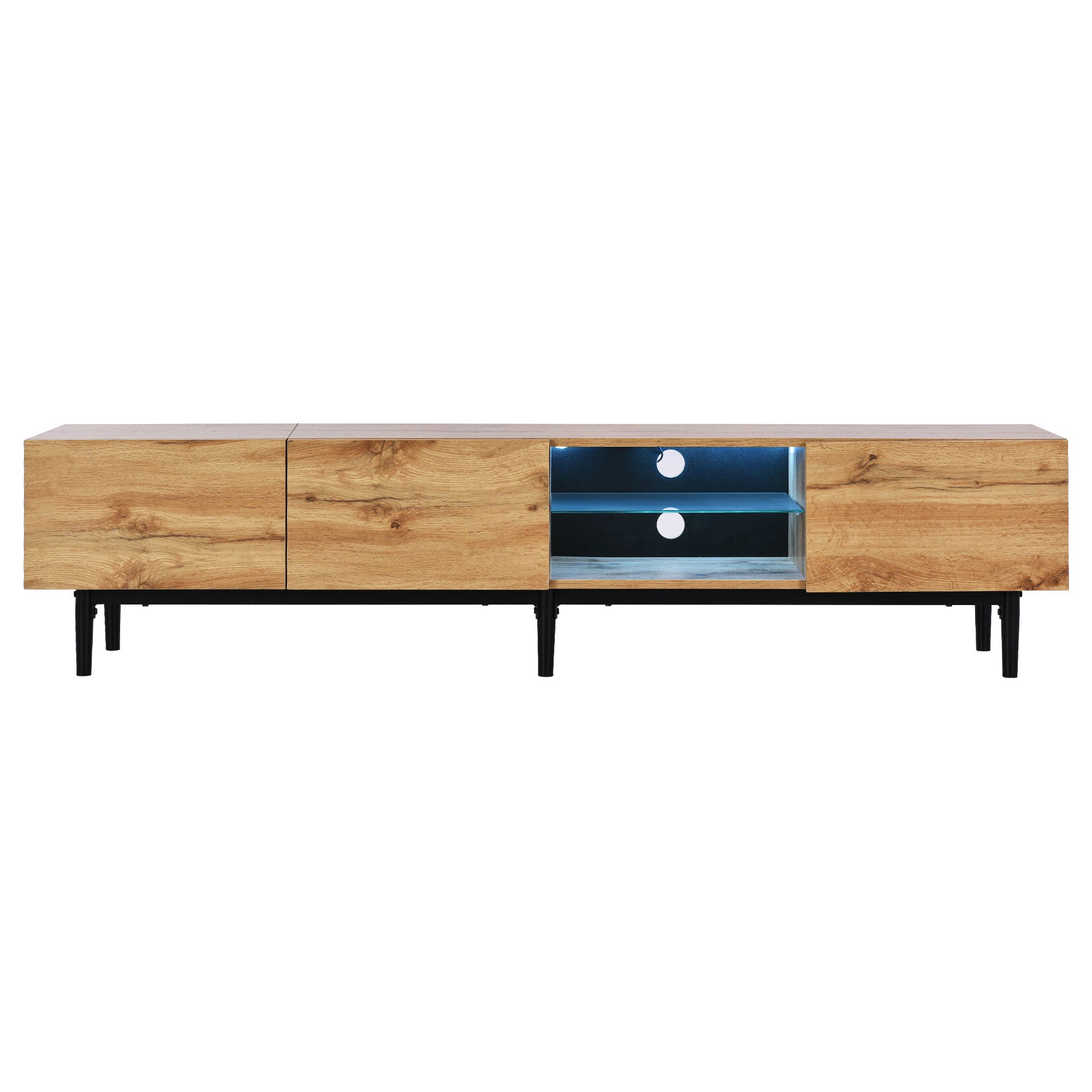 Nowoczesna szafka pod telewizor z imitacją drewna i regulowanym oświetleniem LED, 175 x 31 x 41 cm, elegancki i praktyczny design