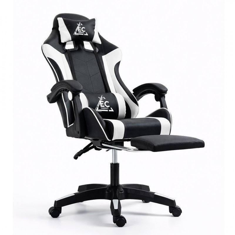 Fotel gamingowy obrotowy z podnóżkiem EC GAMING masażer KO24B