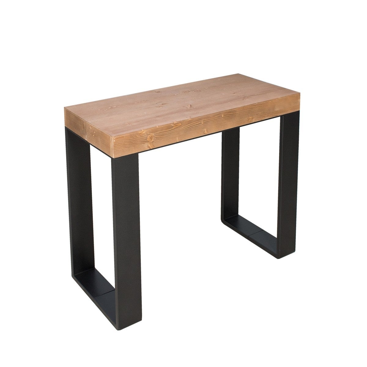 Mueble consola Tecno, madera de abeto teñida, marco color antracita, extensible hasta 3 metros.