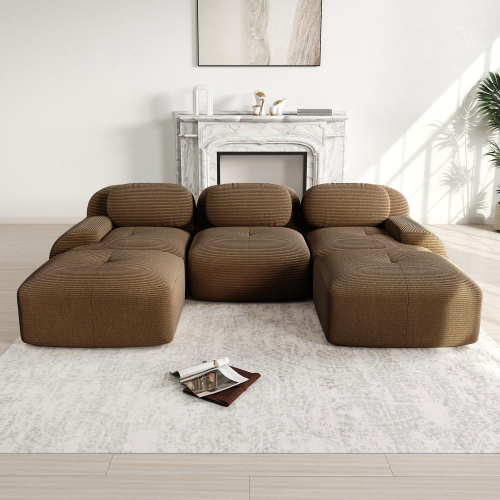Modułowa sofa w kształcie litery U z najwyższej jakości sztruksu, antypoślizgowa, przyjazna dla zwierząt, z pianki o wysokiej elastyczności 32D