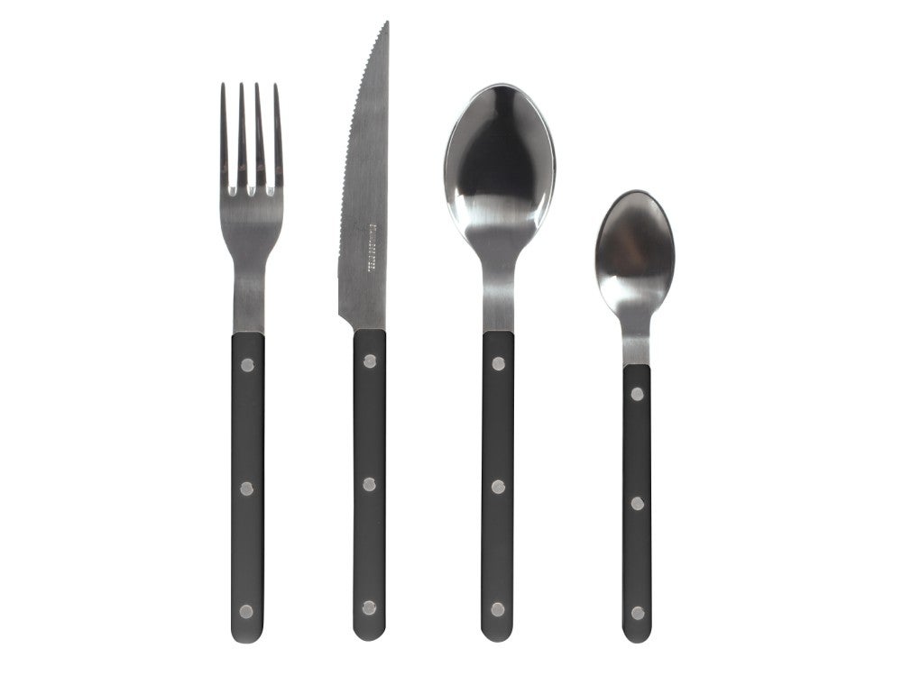 Conjunto de talheres H&H Invictus de 24 peÃ§as em aÃ§o inoxidÃ¡vel com cabo de plÃ¡stico preto