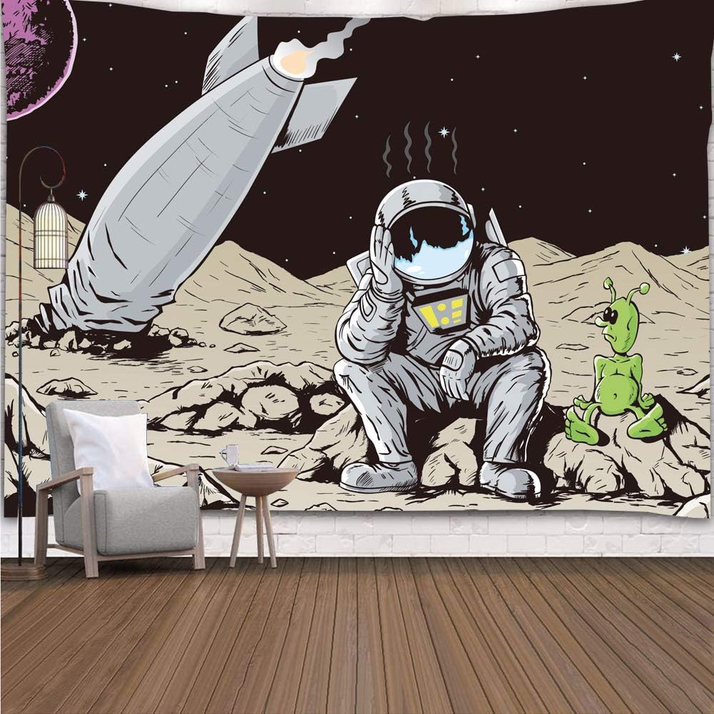 Gobelin 200x150cm Astronauta Trippy, Rakieta Rozbita na Obcej Planecie Gobelin ścienny do Sypialni, Salonu, Dekoracji Domu
